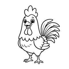 Friendly Cartoon Rooster Coloring Page – Black Line Art on White