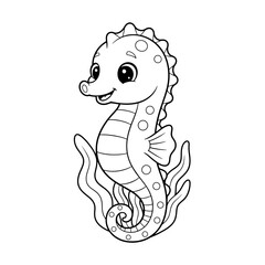 Friendly Cartoon Seahorse Coloring Page – Black Line Art on White