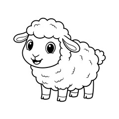 Friendly Cartoon Sheep Coloring Page – Black Line Art on White