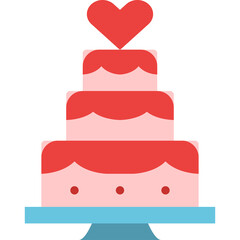 Tiered Pink and Red Wedding Cake with Heart Topper on Blue Stand Celebration Dessert