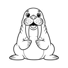 Friendly Cartoon Walrus Coloring Page – Black Line Art on White
