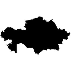 Editable detailed black vector silhouette of the country of Kazakhstan.