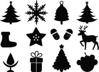 Fototapeta premium Christmas holiday icon set silhouette vector illustration art