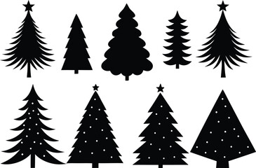 Obraz premium Christmas tree silhouettes vector collection, winter pine shapes, festive fir icons