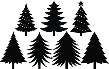 Obraz premium Christmas tree silhouettes vector illustration collection, winter pine shapes, festive fir icons