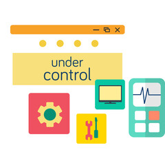 Web Development Interface Showing Control Panel Elements With Gear Icon Computer Monitor And Mobile Device Flat Design Illustration