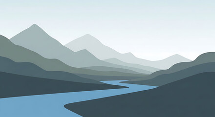 Serene mountain valley with winding blue river landscape