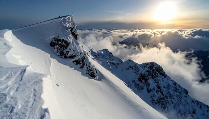 Cloudy sky over snowy cliffs