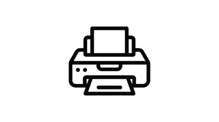 Simple line art icon of a modern printer device with paper output and input