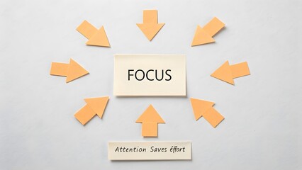 Arrows pointing towards the word FOCUS in a conceptual design
