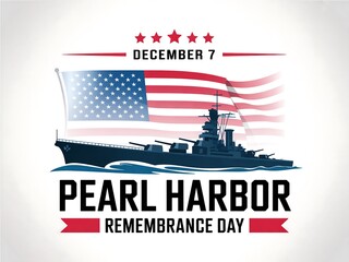 Pearl harbor remembrance day december 7th commemoration with american flag and battleship silhouette
