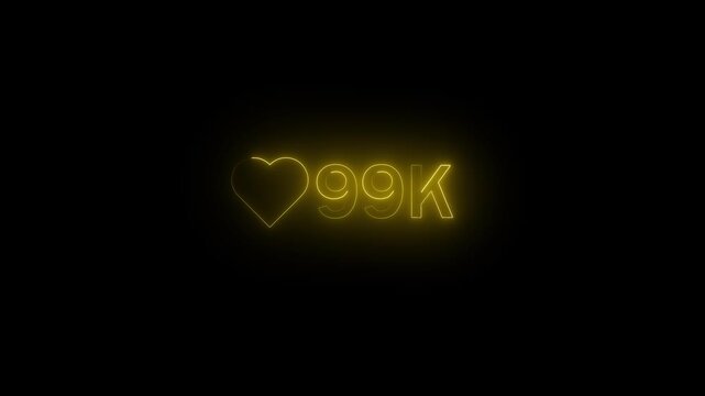 glowing line social media love react 99k countdown animation. 