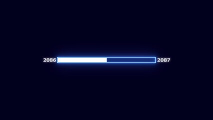 Year 2086 to 2087 Progress Bar with Futuristic Neon Blue Glow on Dark Background loading bar technology - Powered by Adobe