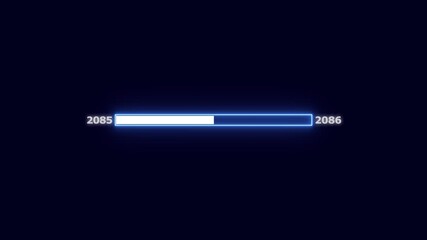 Neon Blue Progress Bar Illustrating Year 2085 to 2086 in a Digital Interface loading bar futuristic