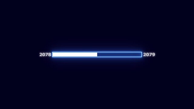 Digital Progress Bar Advancing from Year 2078 to 2079 with Blue Neon Light loading bar futuristic