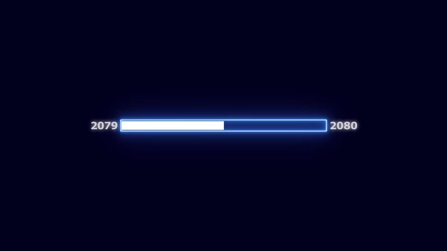 Futuristic Loading Bar Progressing from 2079 to 2080 with Blue Neon Glow progress bar technology