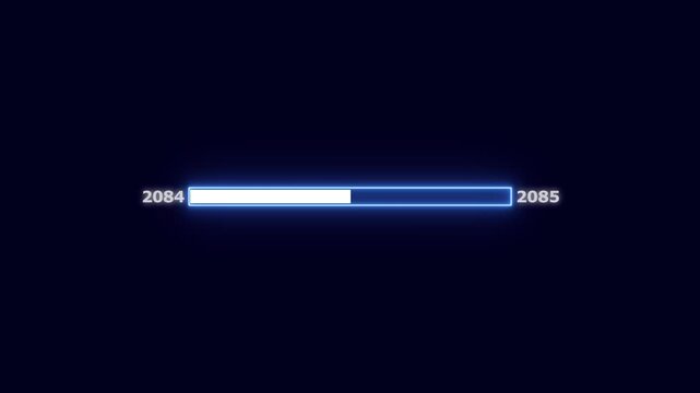 Futuristic Loading Bar from 2084 to 2085 with Vibrant Neon Blue Light progress bar technology