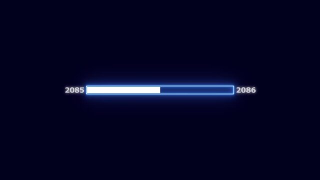 Neon Blue Progress Bar Illustrating Year 2085 to 2086 in a Digital Interface loading bar futuristic