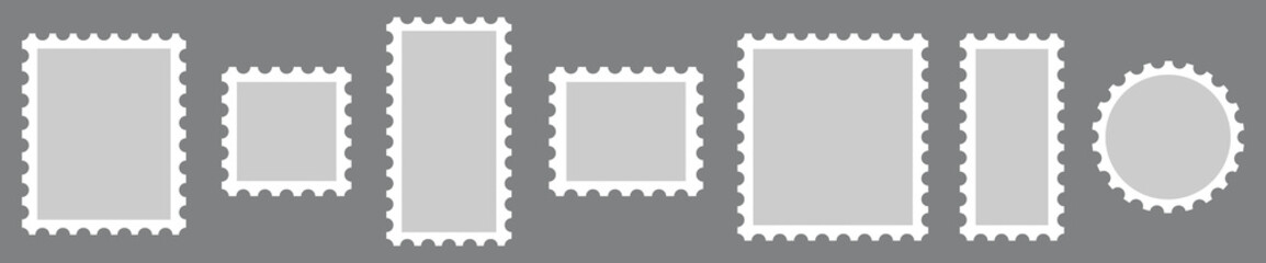 Set of blank rectangle and square Postage stamp frames. Postage stamp vector icons.Blank postage stamps borders vector set. Mockup postage stamps Postage stamp set, templates