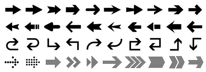 Arrow and cursor icons set. Set of modern arrow icons in various styles and shapes. Minimal and bold arrow set for direction and navigation