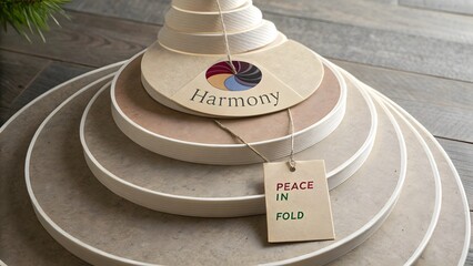 Overhead view of layered paper circles labeled Harmony and Peace In Fold