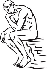 Fototapeta premium The Thinker Sculpture Line Art Illustration Philosophy Contemplation