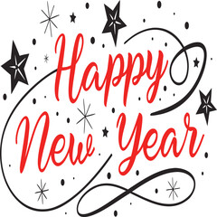 Happy new year greeting with stars and flourishes festive holiday design