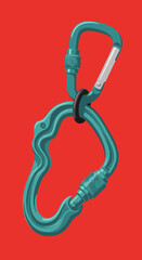 Obraz premium Ergonomic turquoise climbing carabiner with a secure screw gate lock.