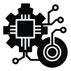 Digital transformation illustration of a gear brain and digital wheel