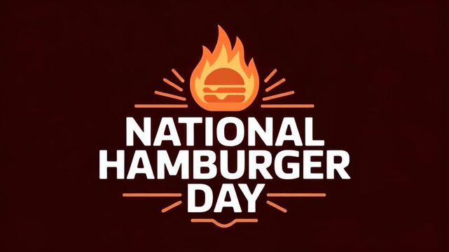 National Hamburger Day graphic with flaming burger icon