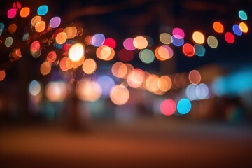 out-of-focus colorful christmas lights creating a dreamy bokeh scene over a night street, vibrant orbs and glow for banners