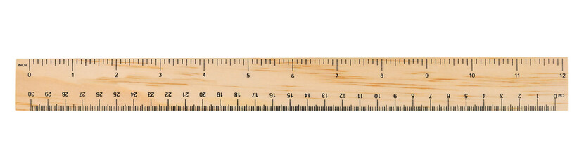 Wooden Ruler with Inch and Centimeter Measurements Isolated on Transparent Background, png