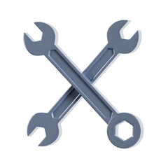 Two Crossed Silver Metal Wrenches on a Transparent Background Representing Tools and Repair Services