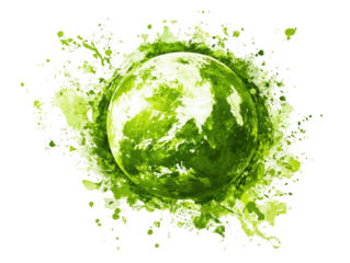 Green sphere surrounded by splash of bright hues