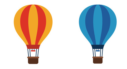 Obraz premium Two colorful hot air balloons with wicker baskets are displayed