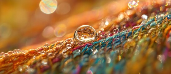 Macro Photography of Water Droplet on Colorful Fabric