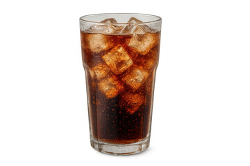 Glass of cola soda with ice cubes, refreshing soft drink on transparent background, cold beverage