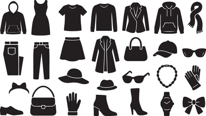 Fototapeta premium Fashion silhouette collection versatile clothing accessories apparel outfits apparel wardrobe essentials stylish ensemble elements