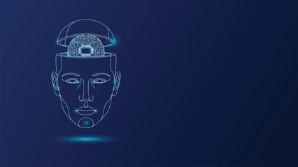 Artificial Intelligence Human Head Brain Chip Processor Empty Space Dark Blue Background Vector