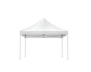 A crisp white pop-up canopy is centered, showcasing metal supports and a peak against a stark black background