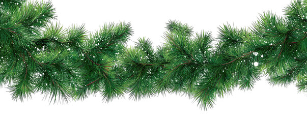A decorative garland with vibrant green pine needles, creating a festive and natural aesthetic against black