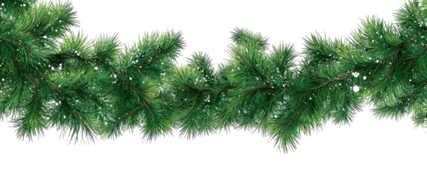 A decorative garland with vibrant green pine needles, creating a festive and natural aesthetic against black