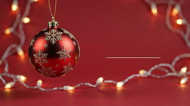 Red Christmas ornament with snowflake patterns on festive background  