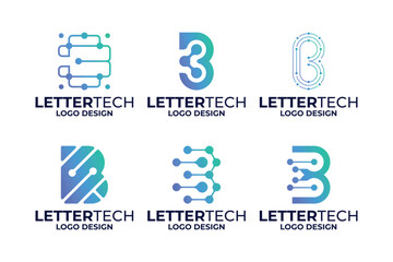 Fototapeta premium Set of initial letter B logo design technology, circuit, connection concept