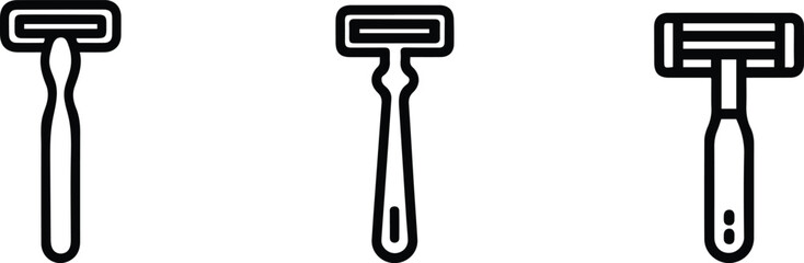 Disposable Razor Shaver Icon Set, Shaving and Personal Grooming Outline Vector