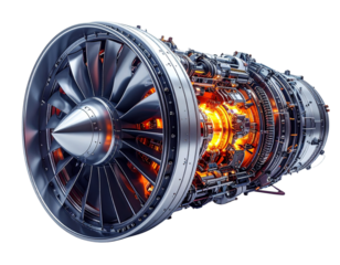 Cutaway 3D Render of Jet Engine Interior Components PNG