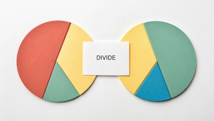 Obraz premium Split circle diagrams with white card indicating division
