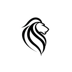 Stylized black lion head profile with flowing mane on white background