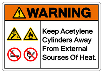 Warning Keep Acetylene Cylinders Away From External Sourses Of Heat Symbol Sign ,Vector Illustration, Isolate On White Background Label.EPS10
