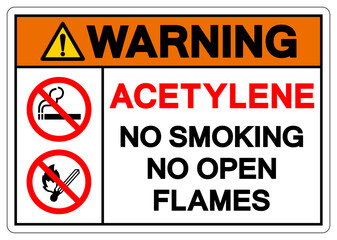 Warning Aletylene No Smoking No Open Flame Symbol Sign ,Vector Illustration, Isolate On White Background Label. EPS10